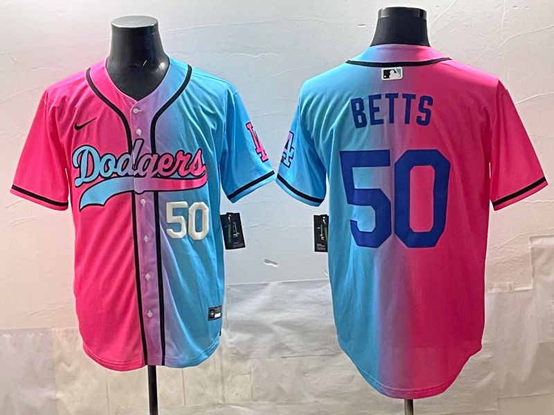 Men Los Angeles Dodgers 50 Betts Blue pink Game 2025 Nike MLB Jersey style 003
